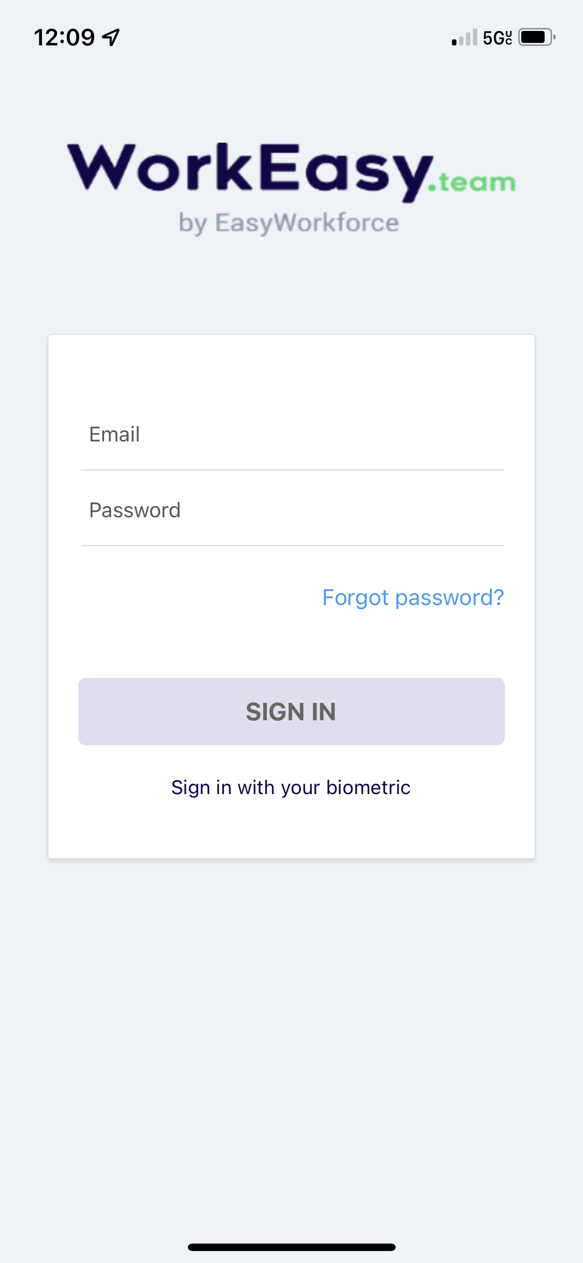 Workeasy.team mobile app login screen