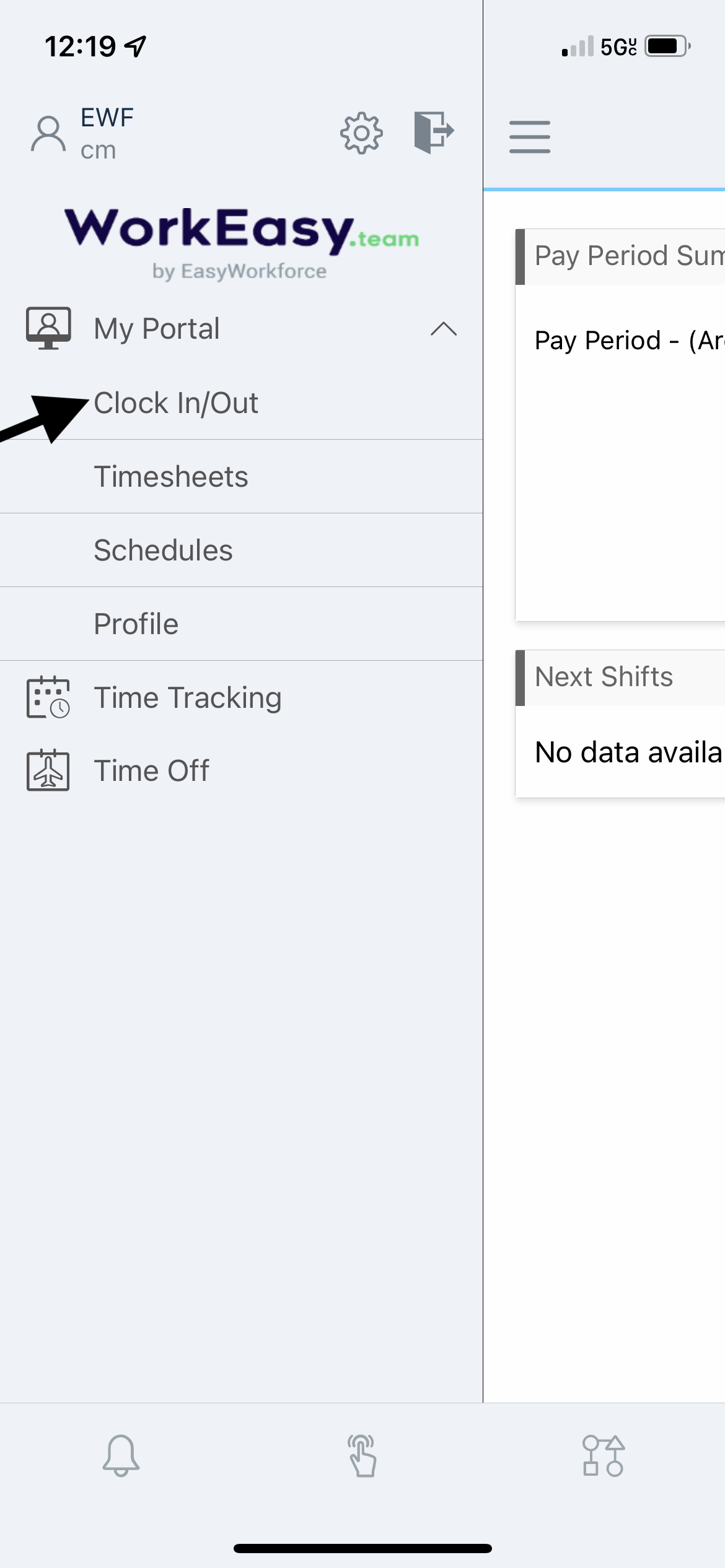 Clock In/Out option in the My Portal menu