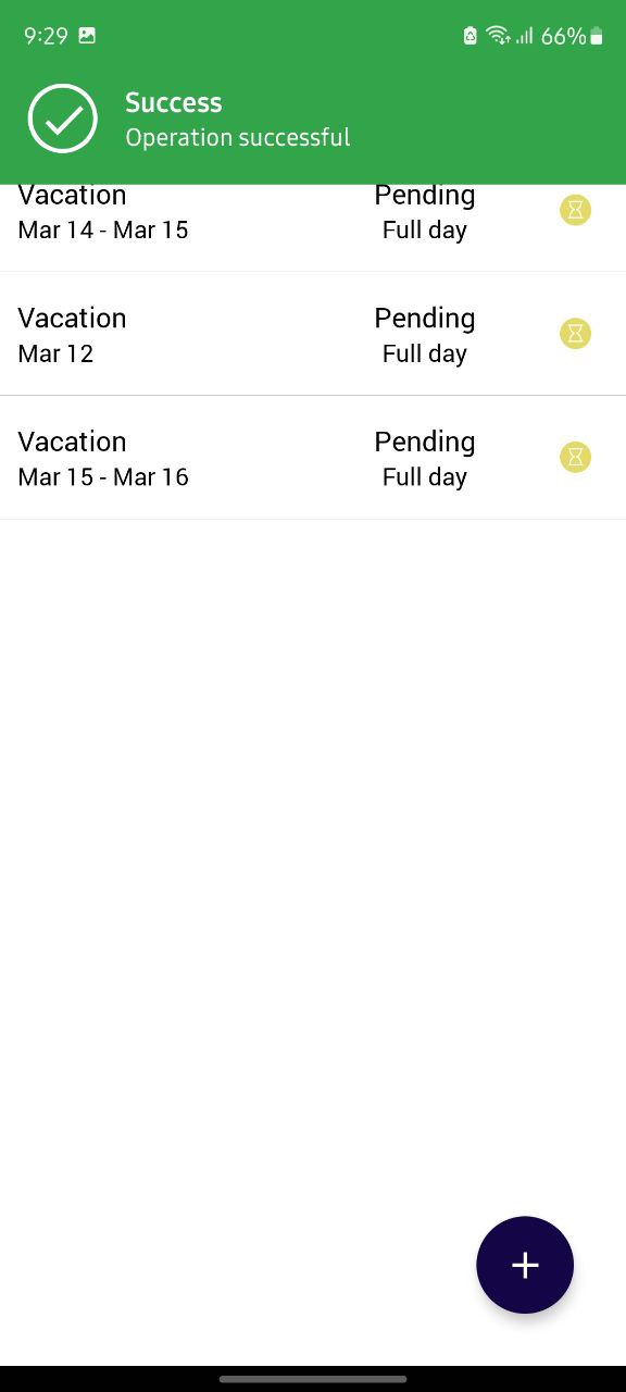 Time Off Request submitted confirmation
