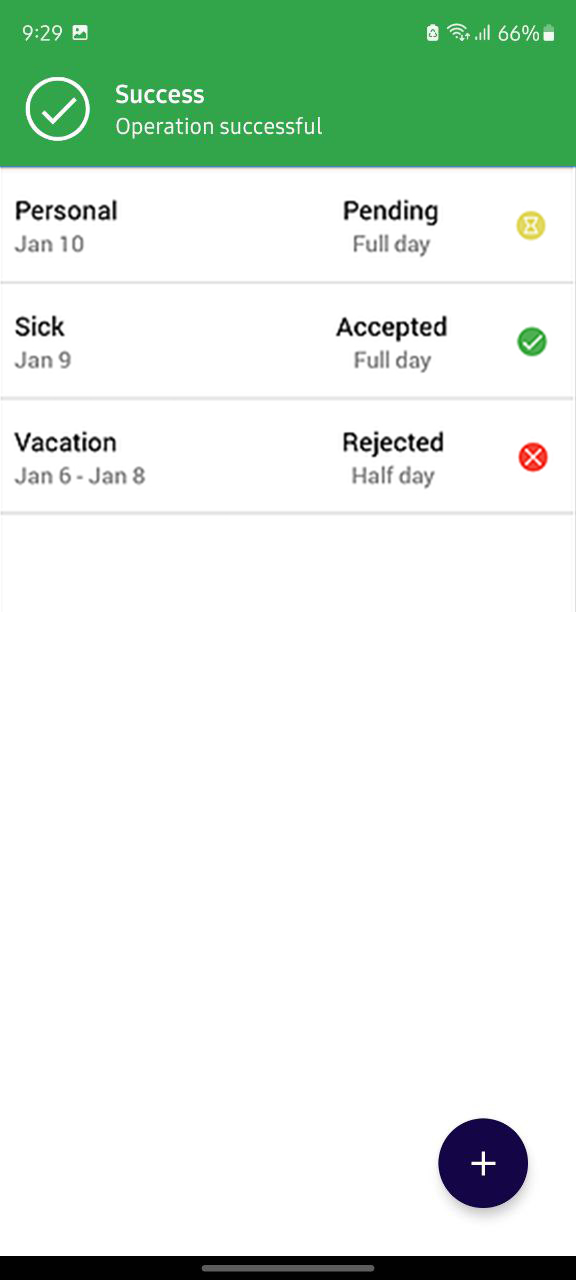 Time Off Request status list