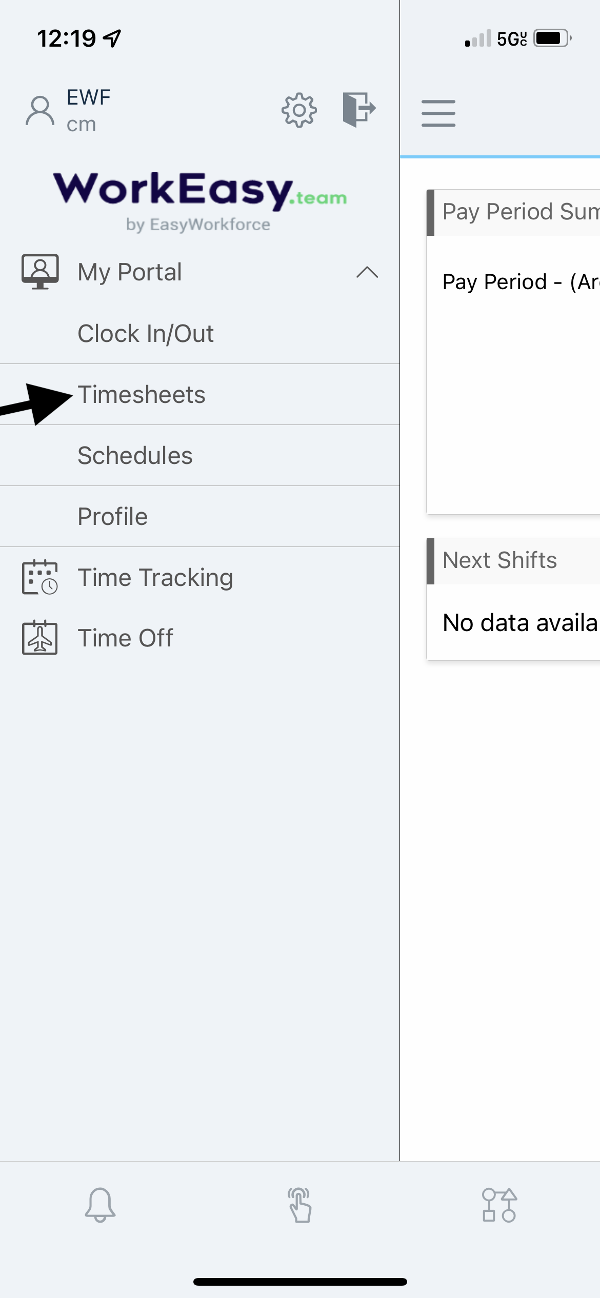 Timesheets option in My Portal