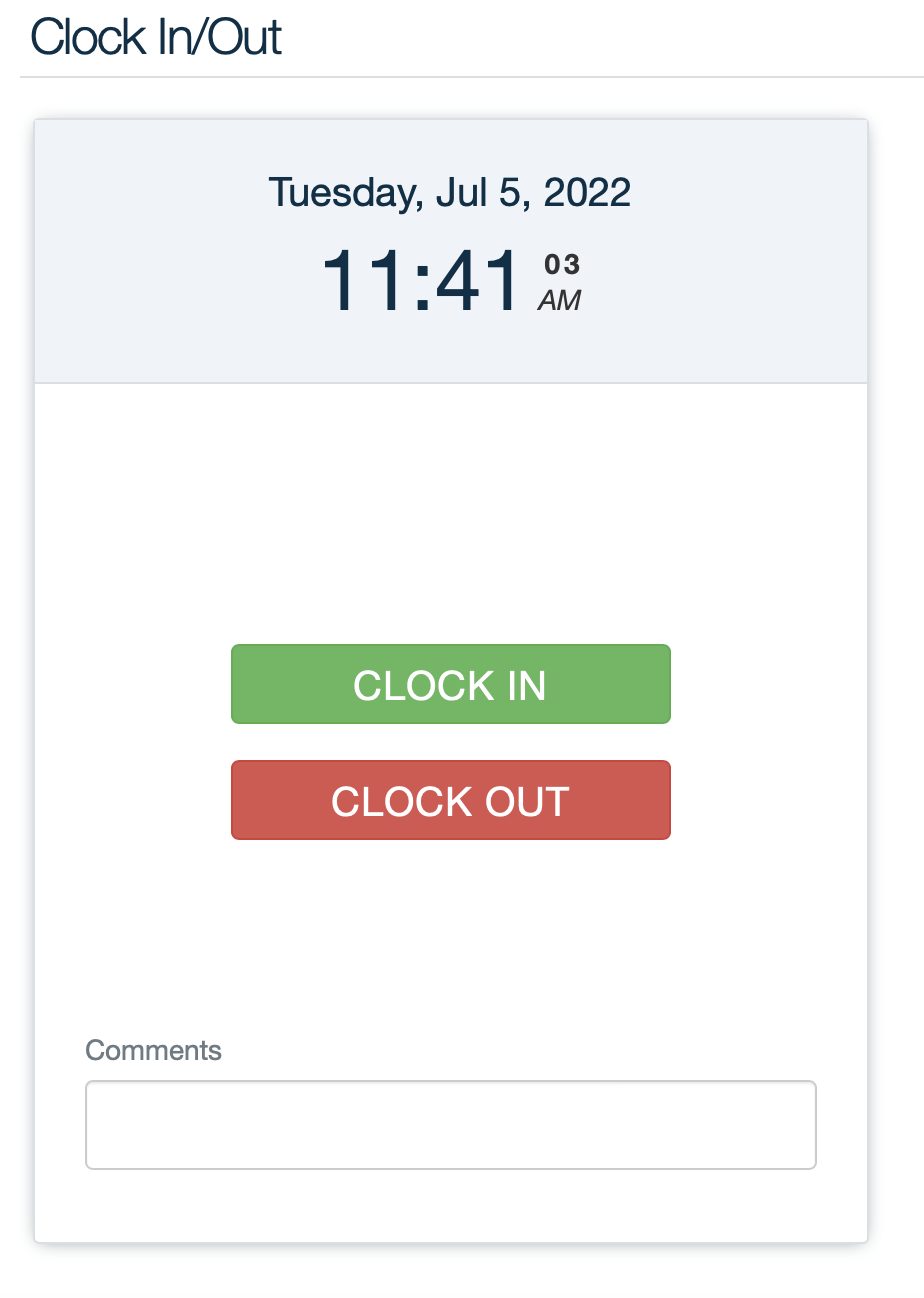 Web Clock screen